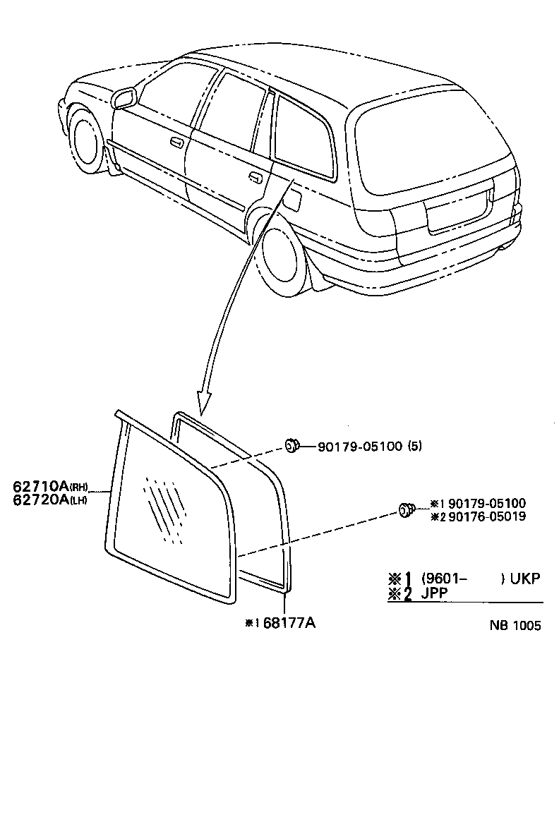 62720-05010 WINDOW ASSY, QUARTER, LH product image