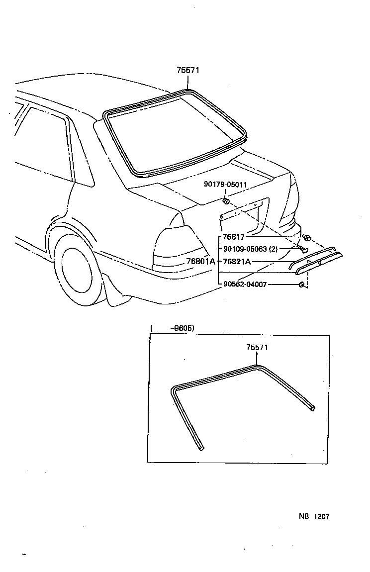 75571-12700 MOULDING, BACK WINDOW, OUTSIDE UPPER product image