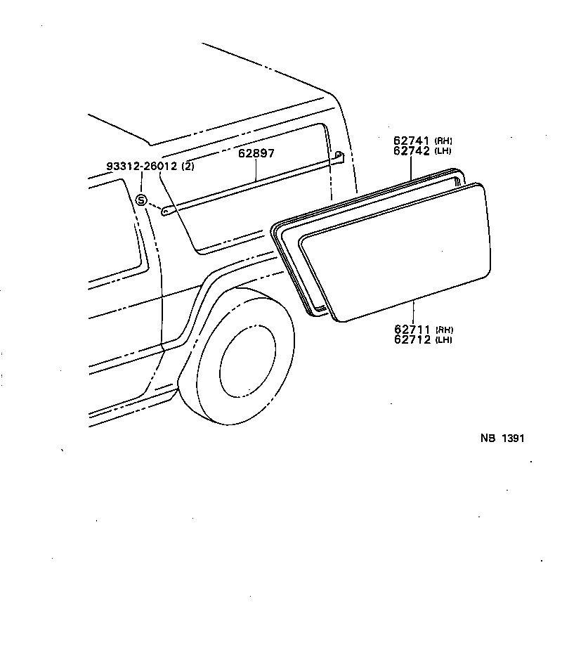 62711-65010 GLASS, QUARTER WINDOW, RH product image