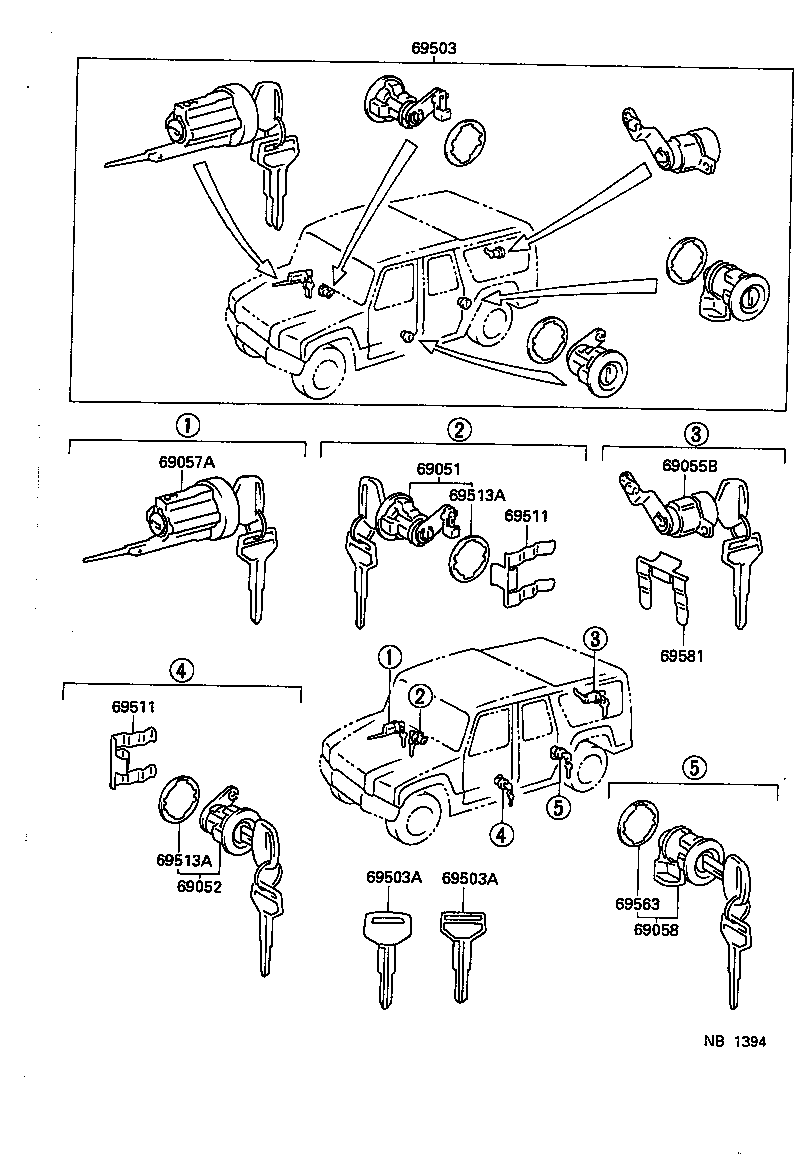 69057-65010 CYLINDER & KEY SET, IGNITION SWITCH LOCK product image