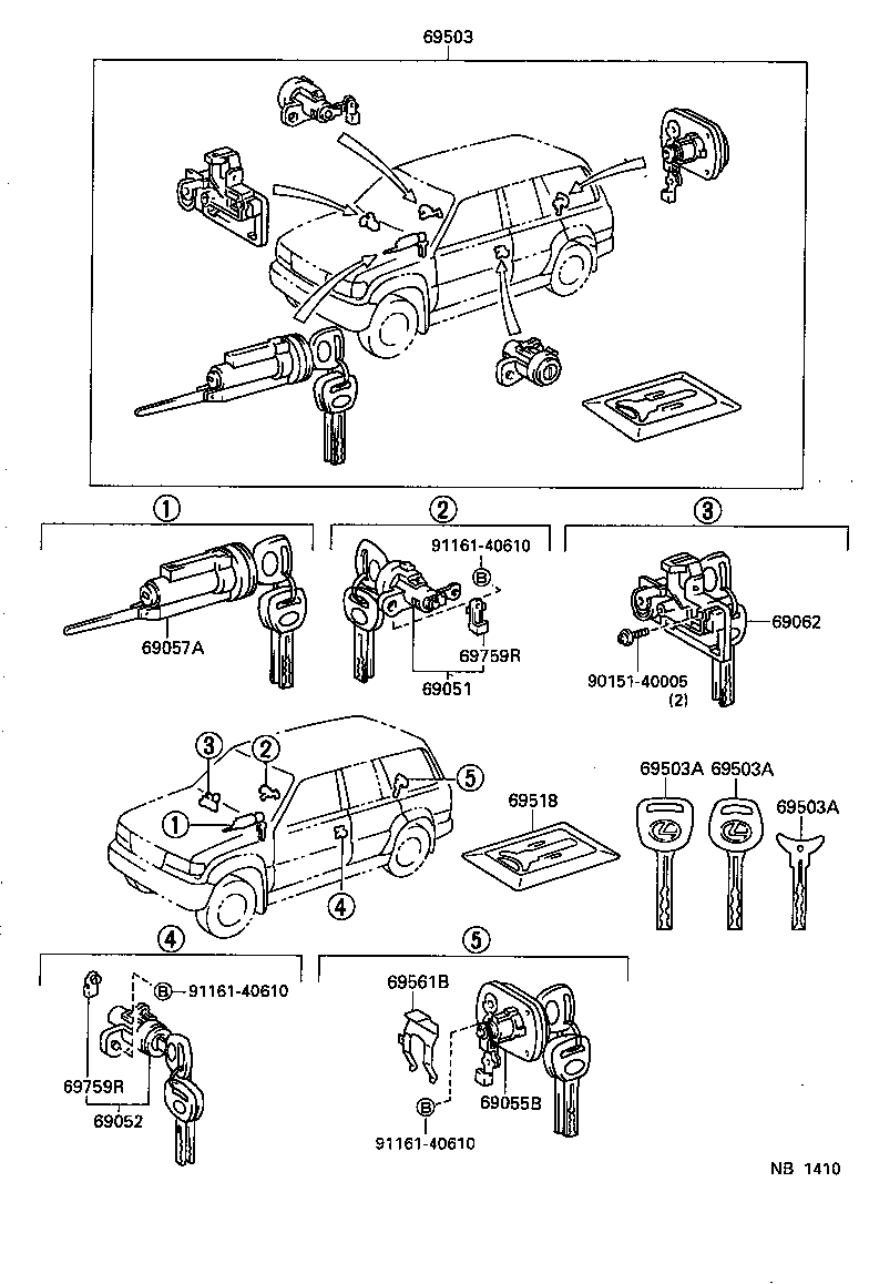 69052-60100 CYLINDER & KEY SET, DOOR LOCK, LH product image