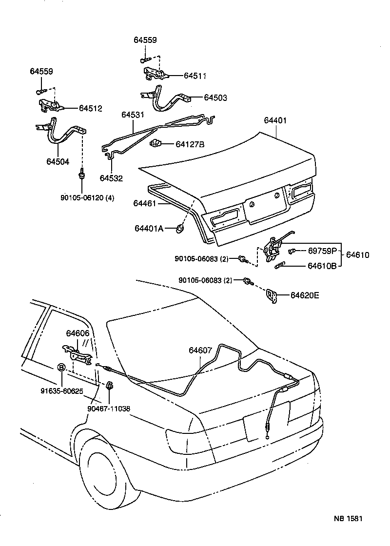 64503-20100 ARM SUB-ASSY, LUGGAGE COMPARTMENT DOOR HINGE, RH product image