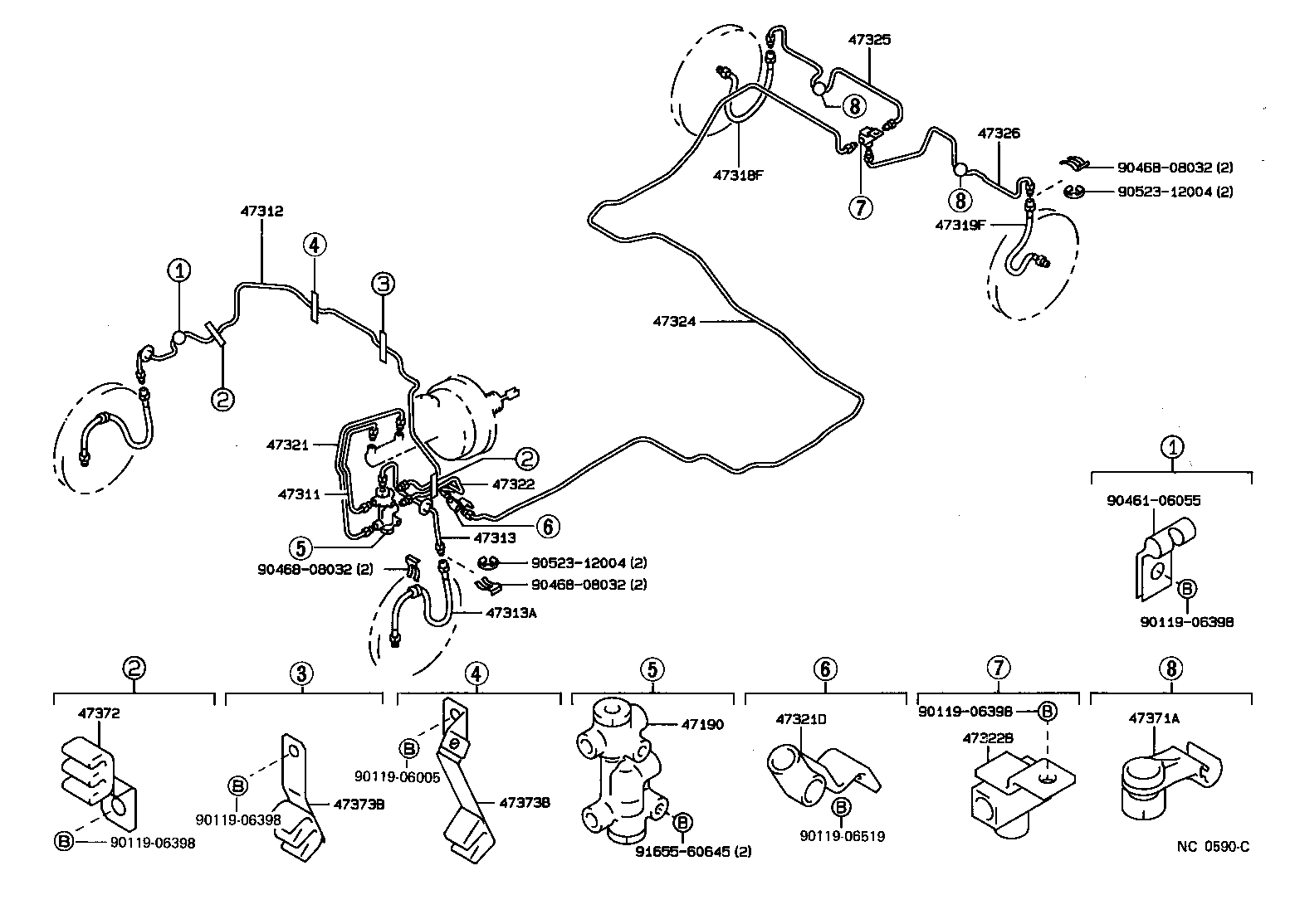 Toyota 47371-22370 CLAMP, BRAKE TUBE, NO.3