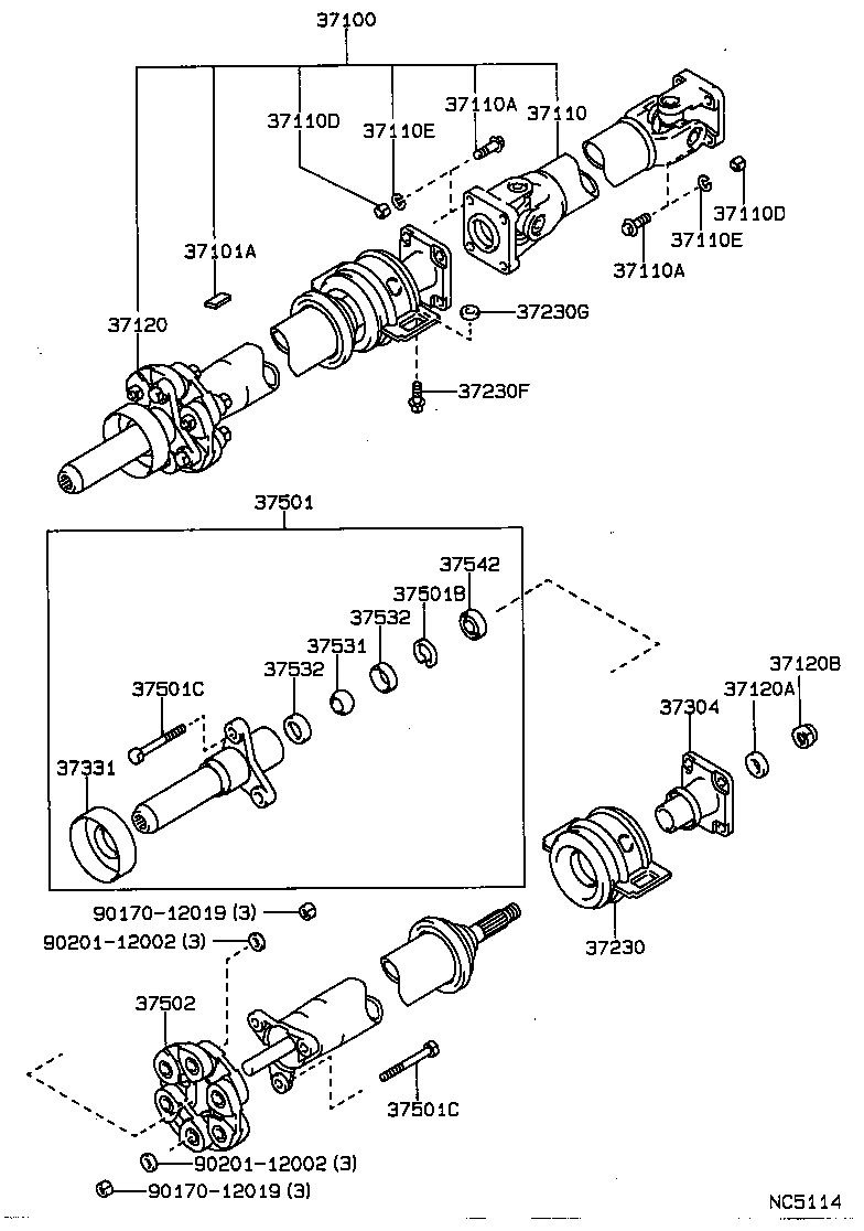 37100-22620 SHAFT ASSY, PROPELLER W/CENTER BEARING product image