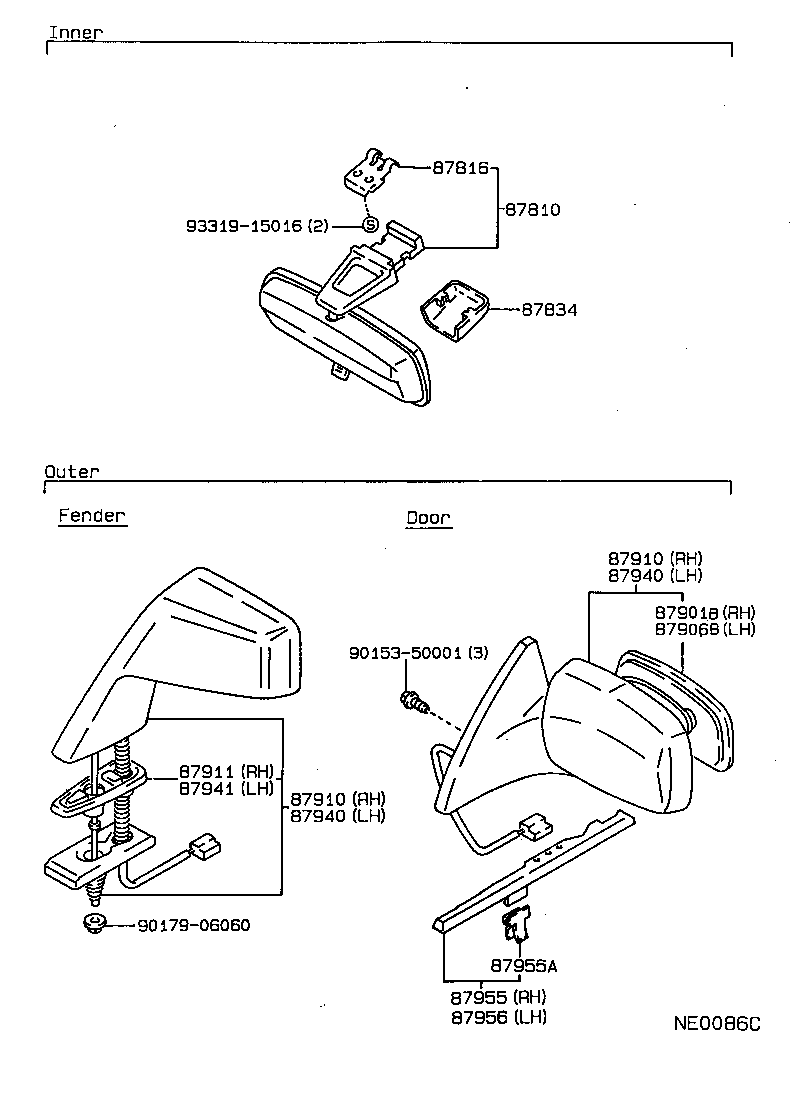 87910-1A490 MIRROR ASSY, OUTER REAR VIEW, RH product image