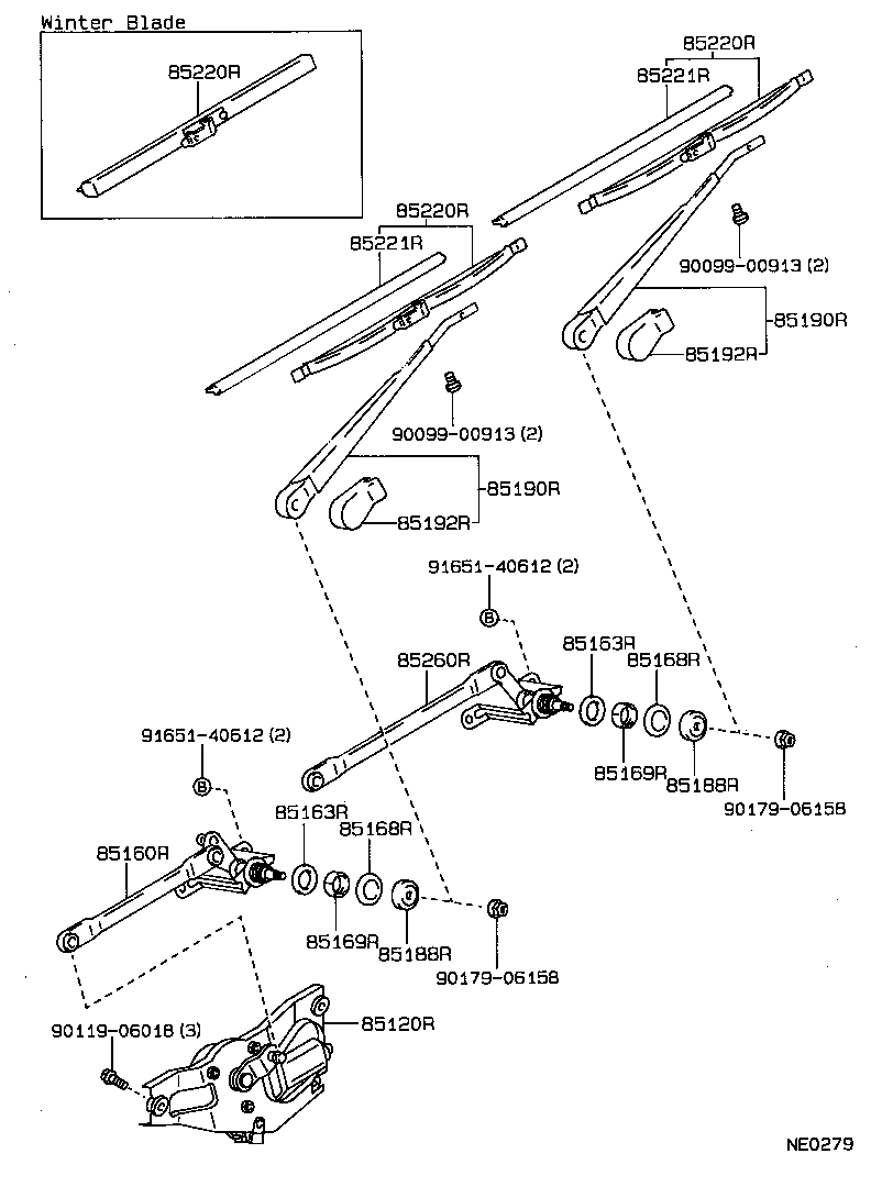 85120-91704 MOTOR AND BRACKET ASSY, REAR WIPER product image