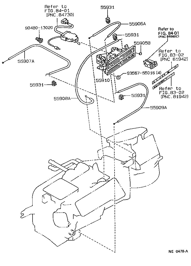Toyota 55843-02020 DUCT, HEATER TO REGISTER, NO.1