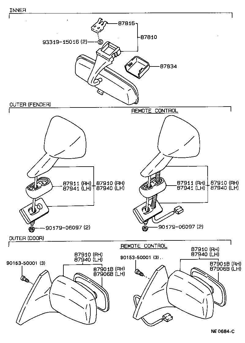 87911-20190 GASKET, OUTER REAR VIEW MIRROR, RH product image