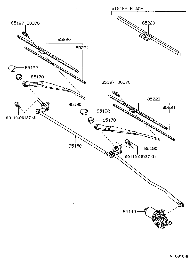 85110-20490 MOTOR ASSY, WINDSHIELD WIPER product image
