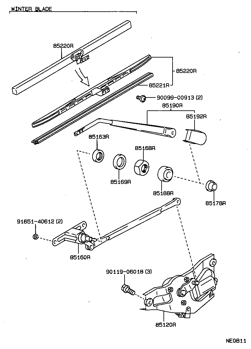 85241-21010 ARM ASSY, REAR WIPER product image
