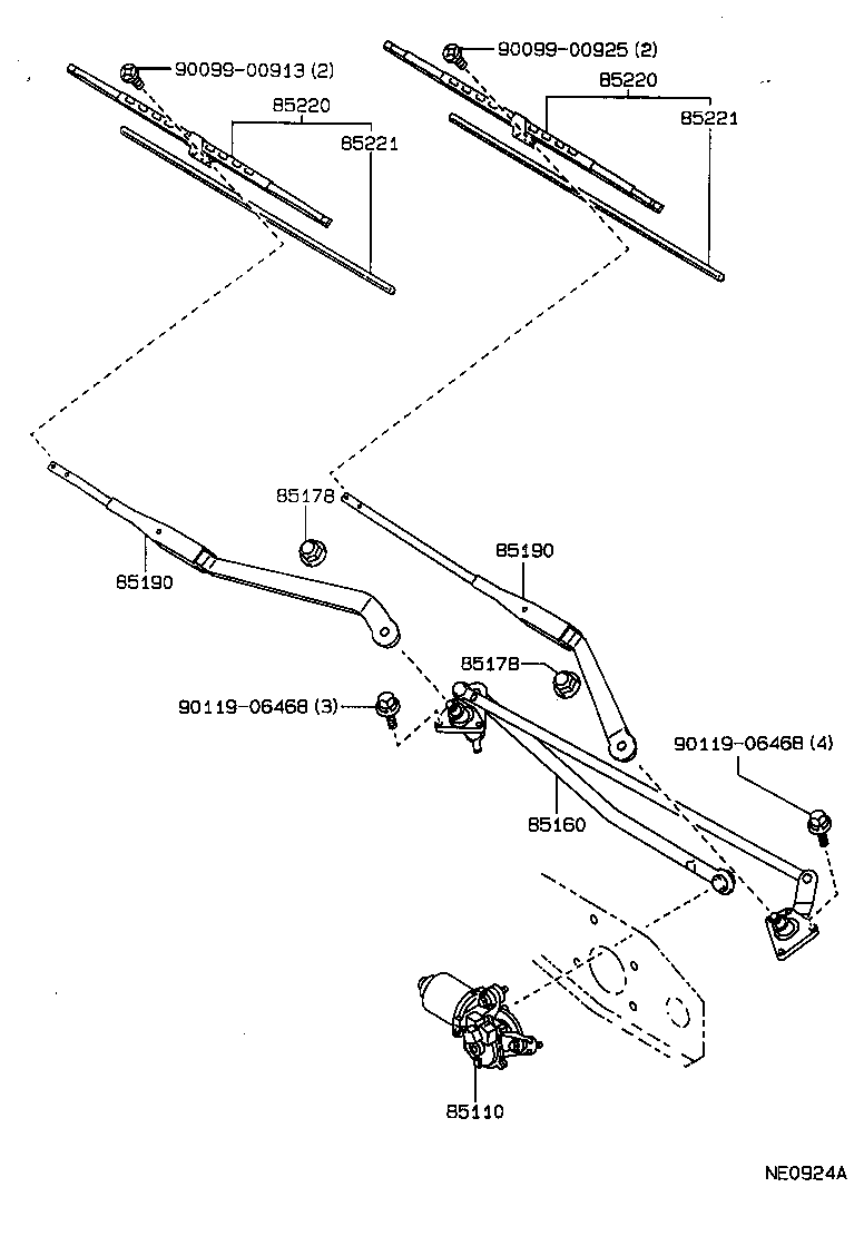 Toyota 85110-22450 MOTOR ASSY, WINDSHIELD WIPER