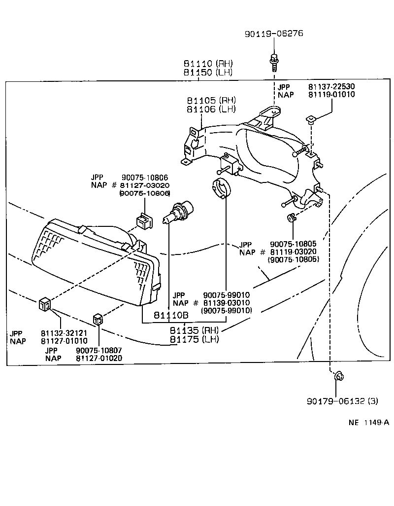 Toyota 81150-02020 HEADLAMP ASSY, LH