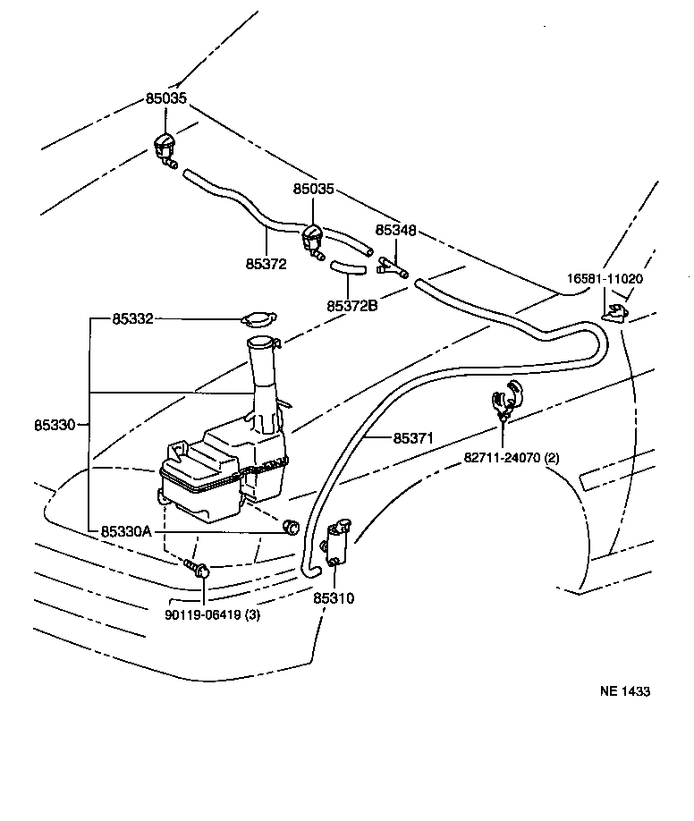 85381-10080 NOZZLE SUB-ASSY, WASHER product image