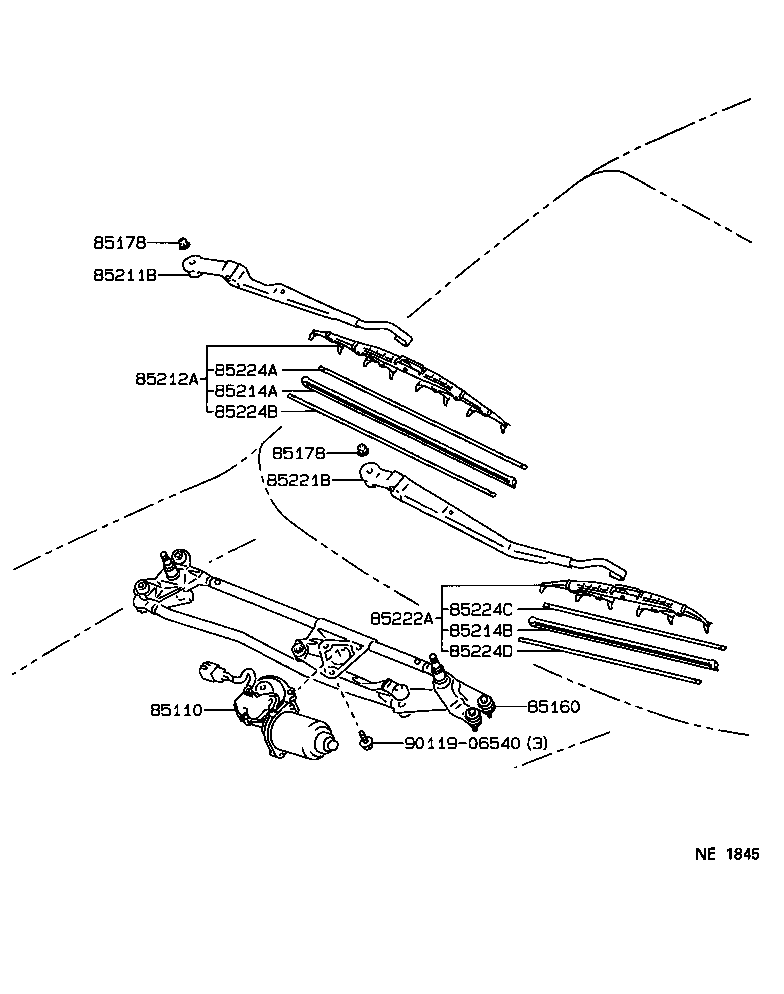 85211-30490 ARM, FRONT WIPER, RH product image