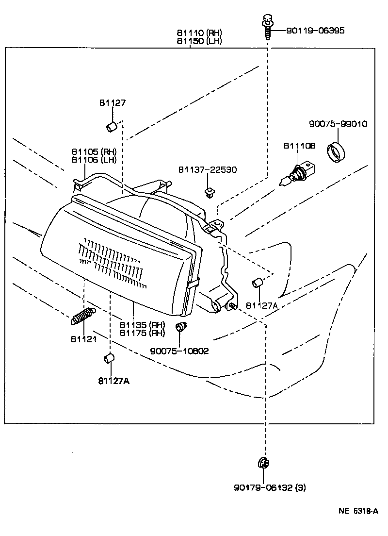 Toyota 81110-22630 HEADLAMP ASSY, RH